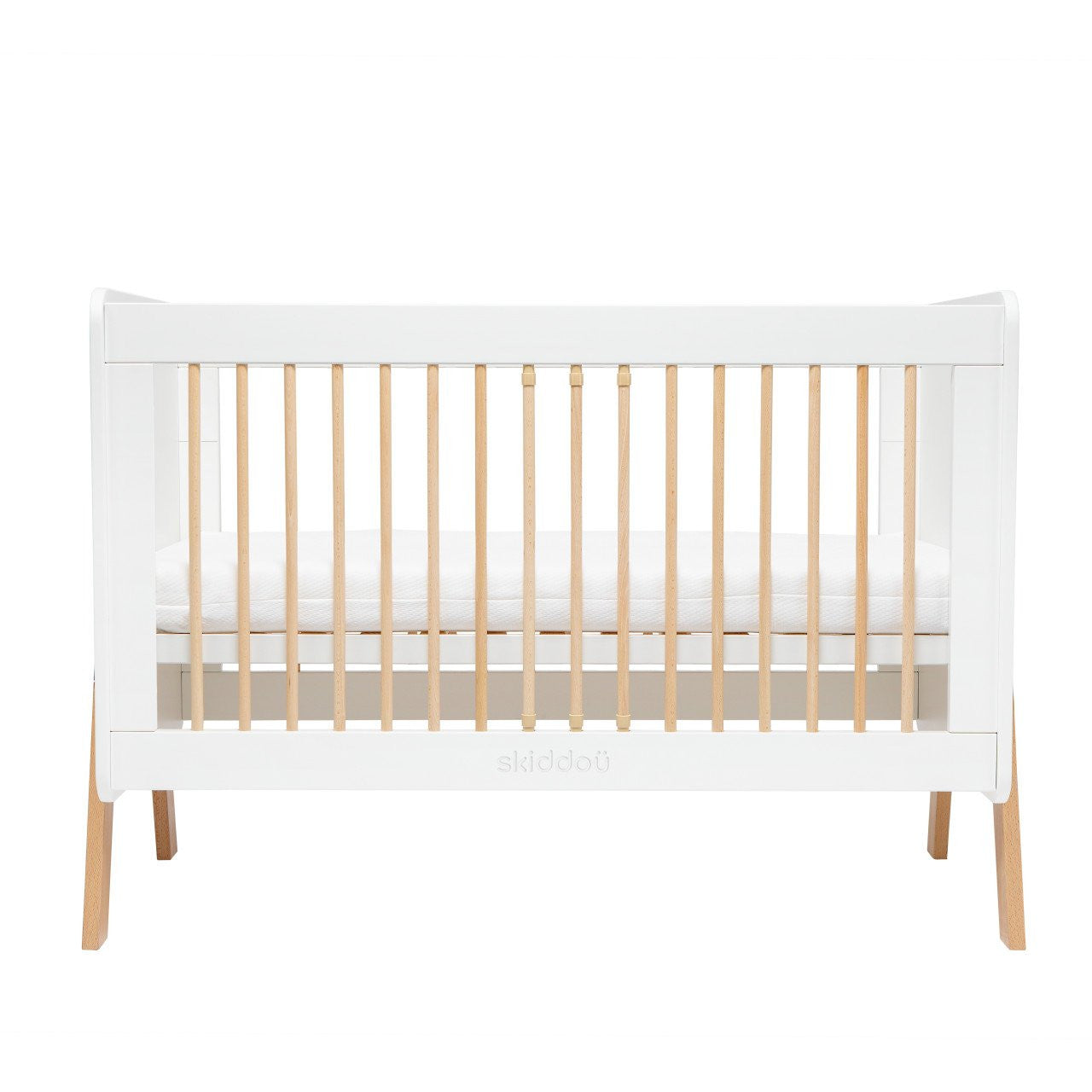 Patut transformabil copii Krubb din lemn de fag/MDF, 60x120 cm, Puff Catcher, alb, Skiddou