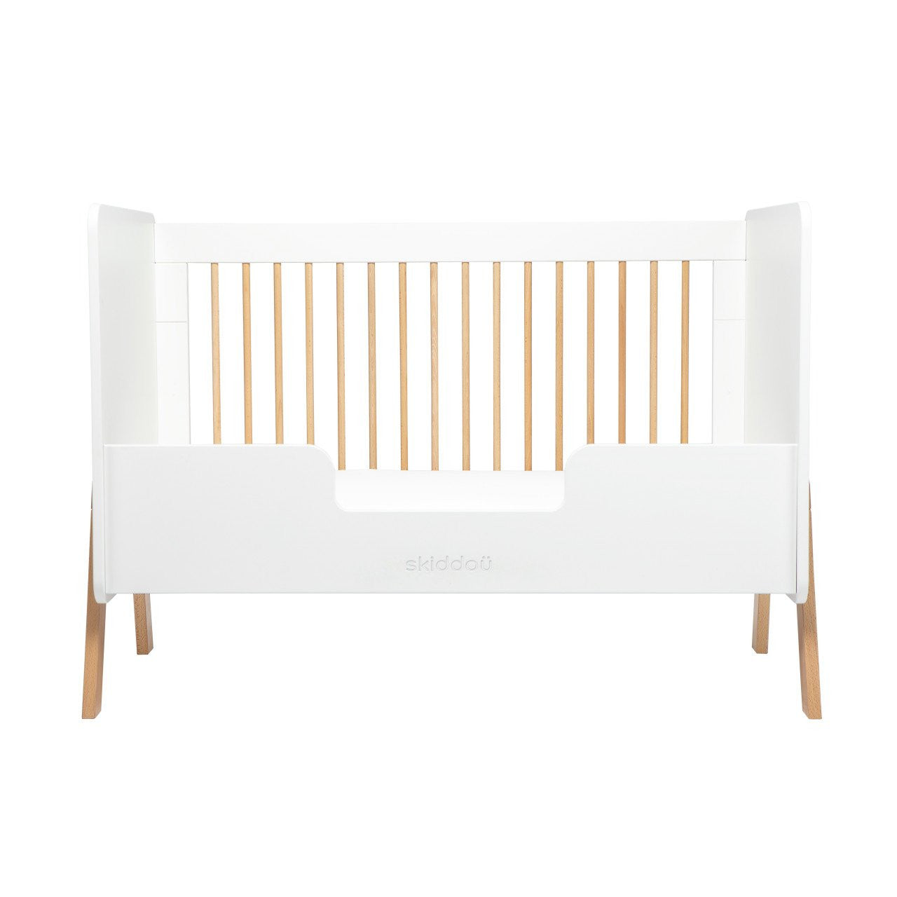 Patut transformabil copii Krubb din lemn de fag/MDF, 60x120 cm, Puff Catcher, alb, Skiddou