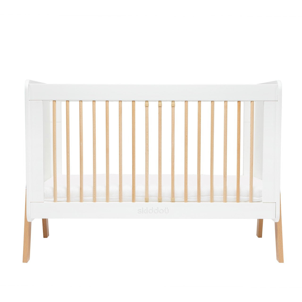 Patut transformabil copii Krubb din lemn de fag/MDF, 60x120 cm, Puff Catcher, alb, Skiddou