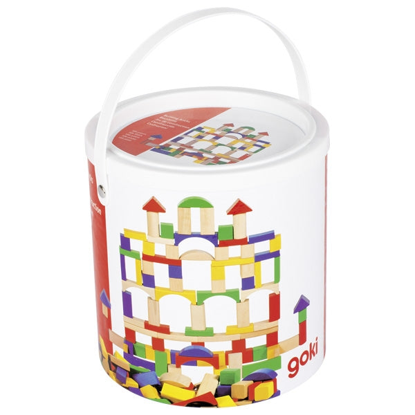Primul meu set de constructie din lemn natur si color - 100 piese