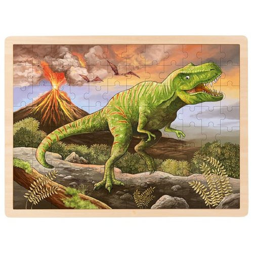 Puzzle din lemn cu rama - Infricosatorul T-Rex, 96 piese