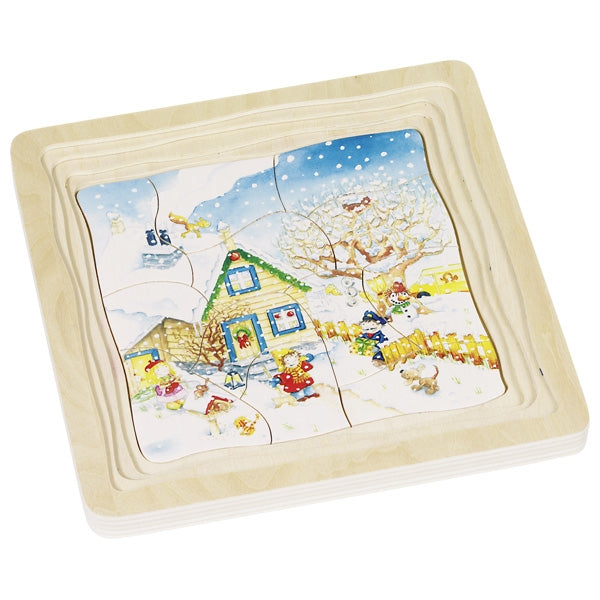 Puzzle incastru din lemn cu piese asimetrice - Cele 4 anotimpuri