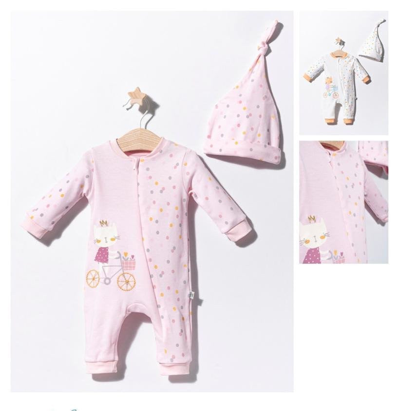 Salopeta cu bulinute cu caciulita pentru bebelusi Cats, Tongs baby