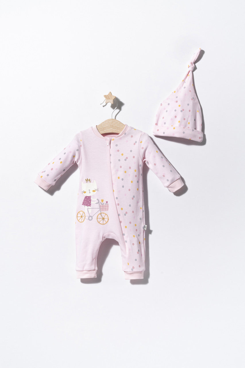 Salopeta cu bulinute cu caciulita pentru bebelusi Cats, Tongs baby
