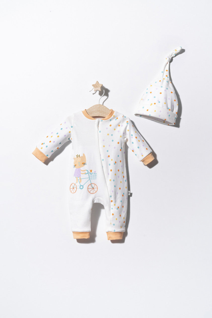 Salopeta cu bulinute cu caciulita pentru bebelusi Cats, Tongs baby