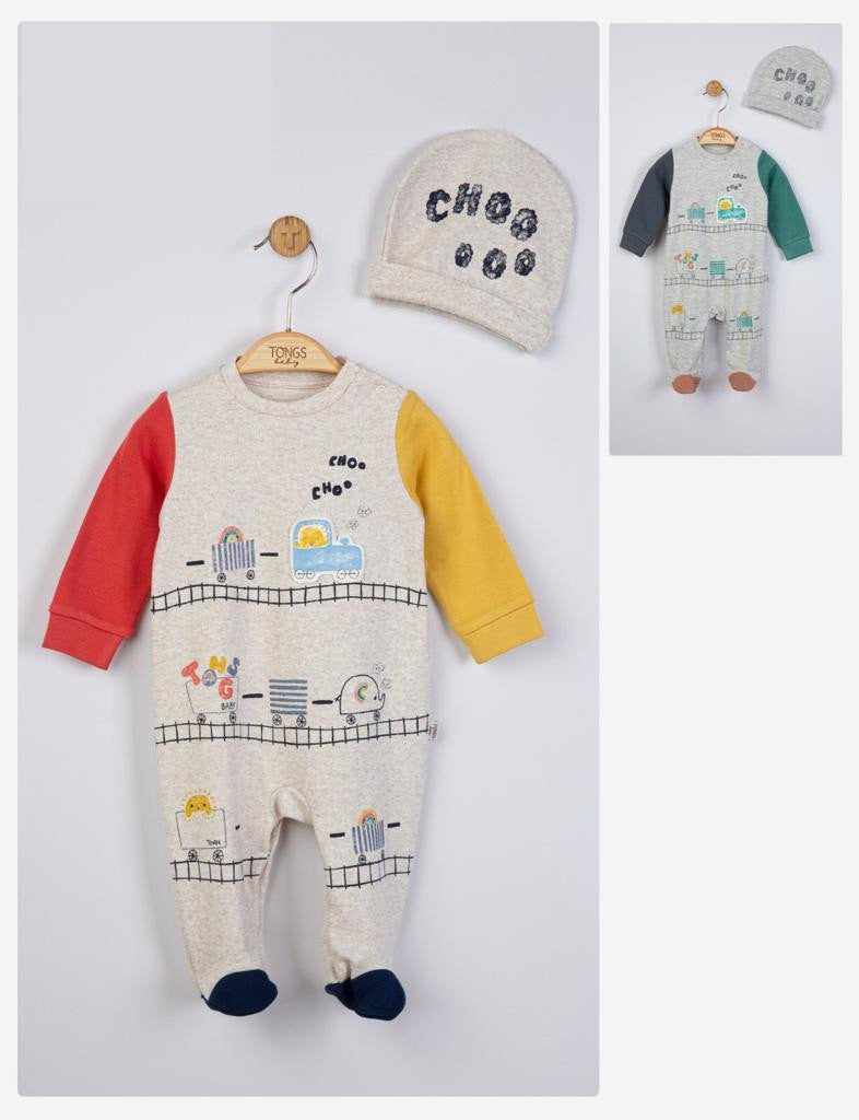 Salopeta cu caciulita pentru bebelusi Choo Choo, Tongs baby