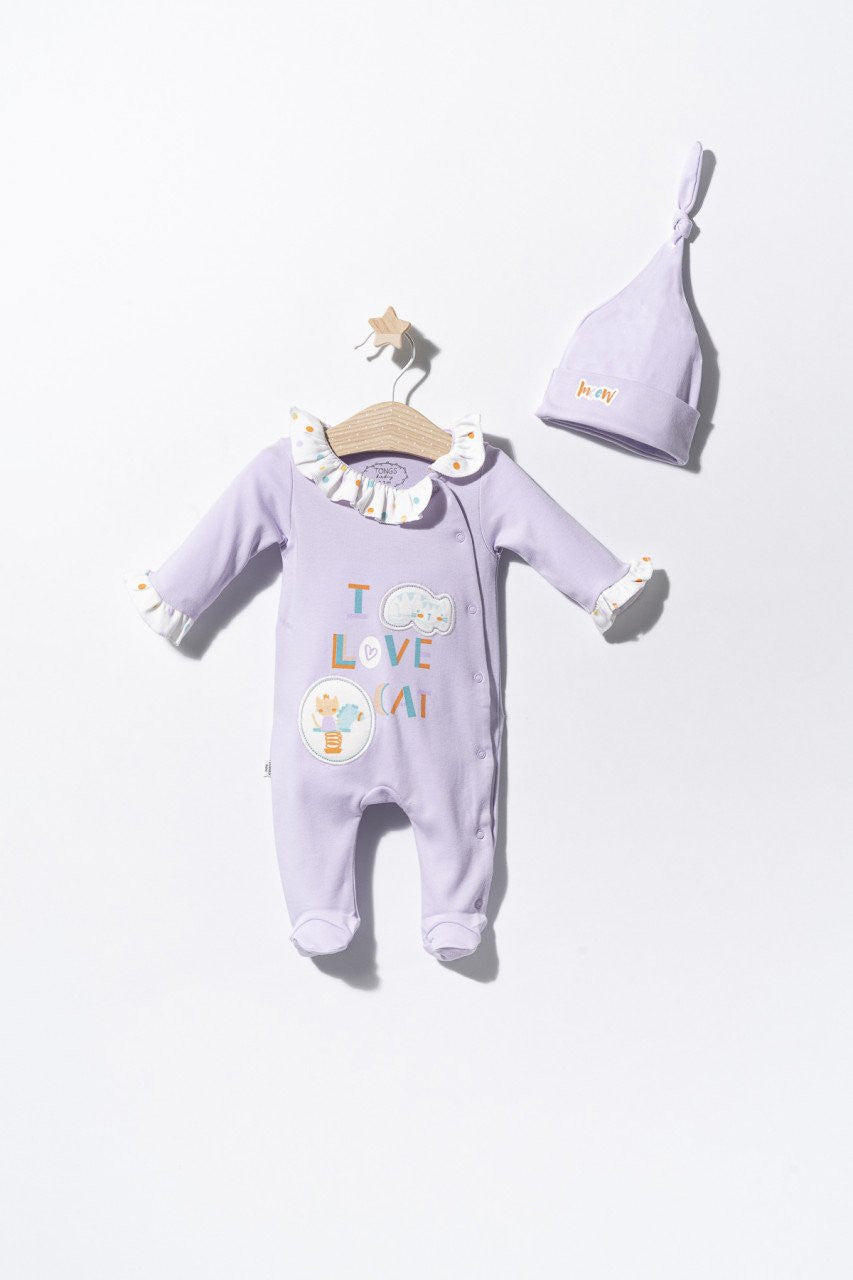 Salopeta cu caciulita pentru bebelusi Pisicute, Tongs baby