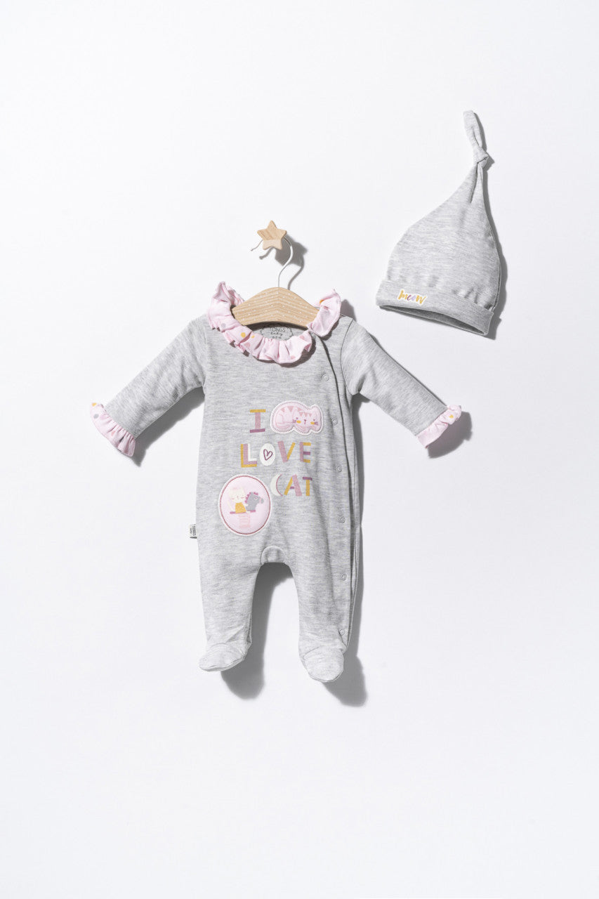 Salopeta cu caciulita pentru bebelusi Pisicute, Tongs baby