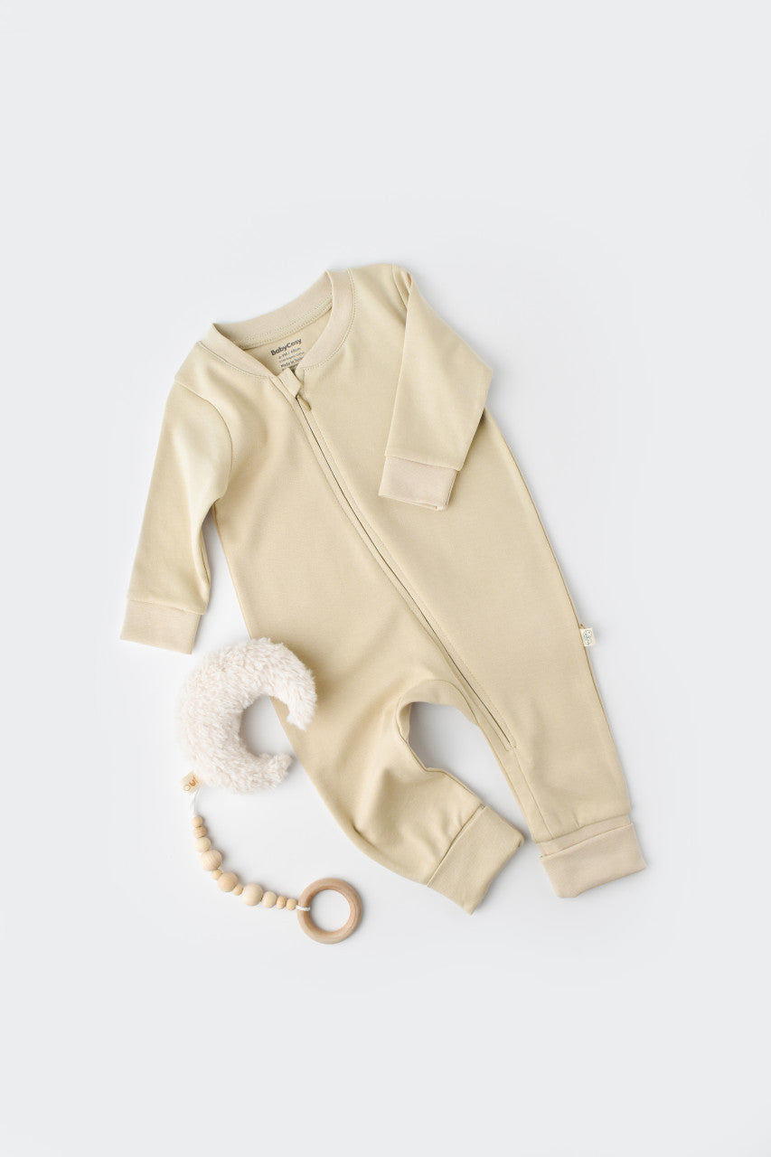 Salopeta cu fermoar cu maneca lunga si panataloni lungi - 100%bumbac organic - Crem, Baby Cosy