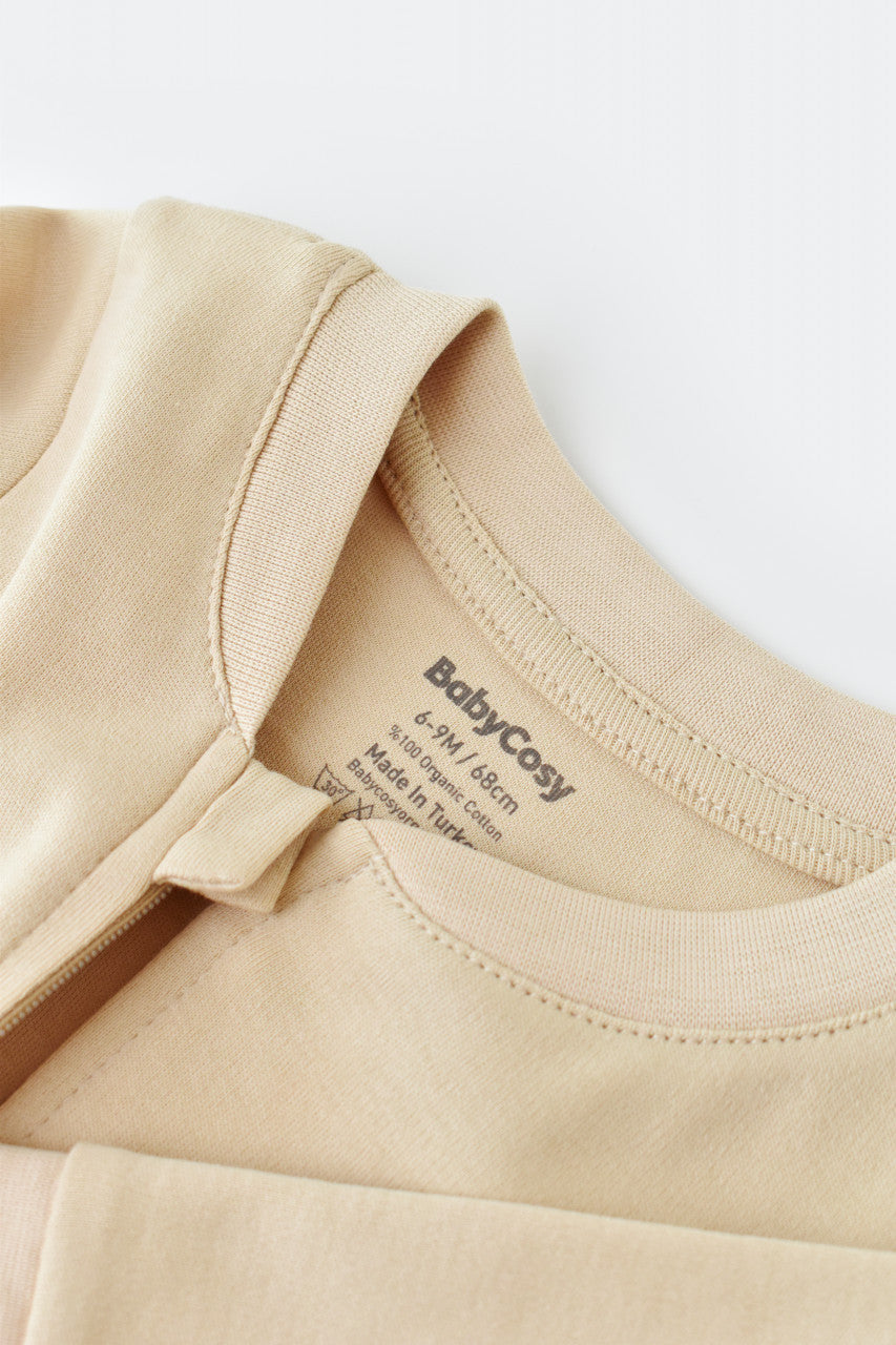 Salopeta cu fermoar cu maneca lunga si panataloni lungi - 100%bumbac organic - Crem, Baby Cosy