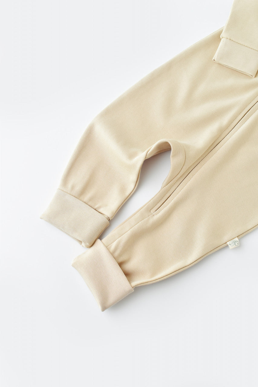 Salopeta cu fermoar cu maneca lunga si panataloni lungi - 100%bumbac organic - Crem, Baby Cosy