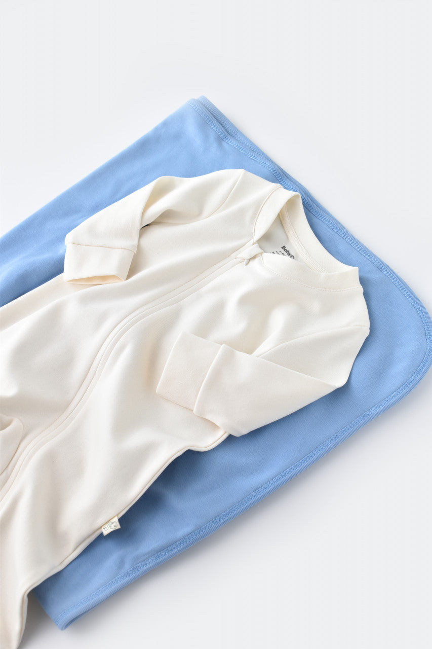 Salopeta cu fermoar cu maneca lunga si panataloni lungi - 100%bumbac organic - Ecru, Baby Cosy
