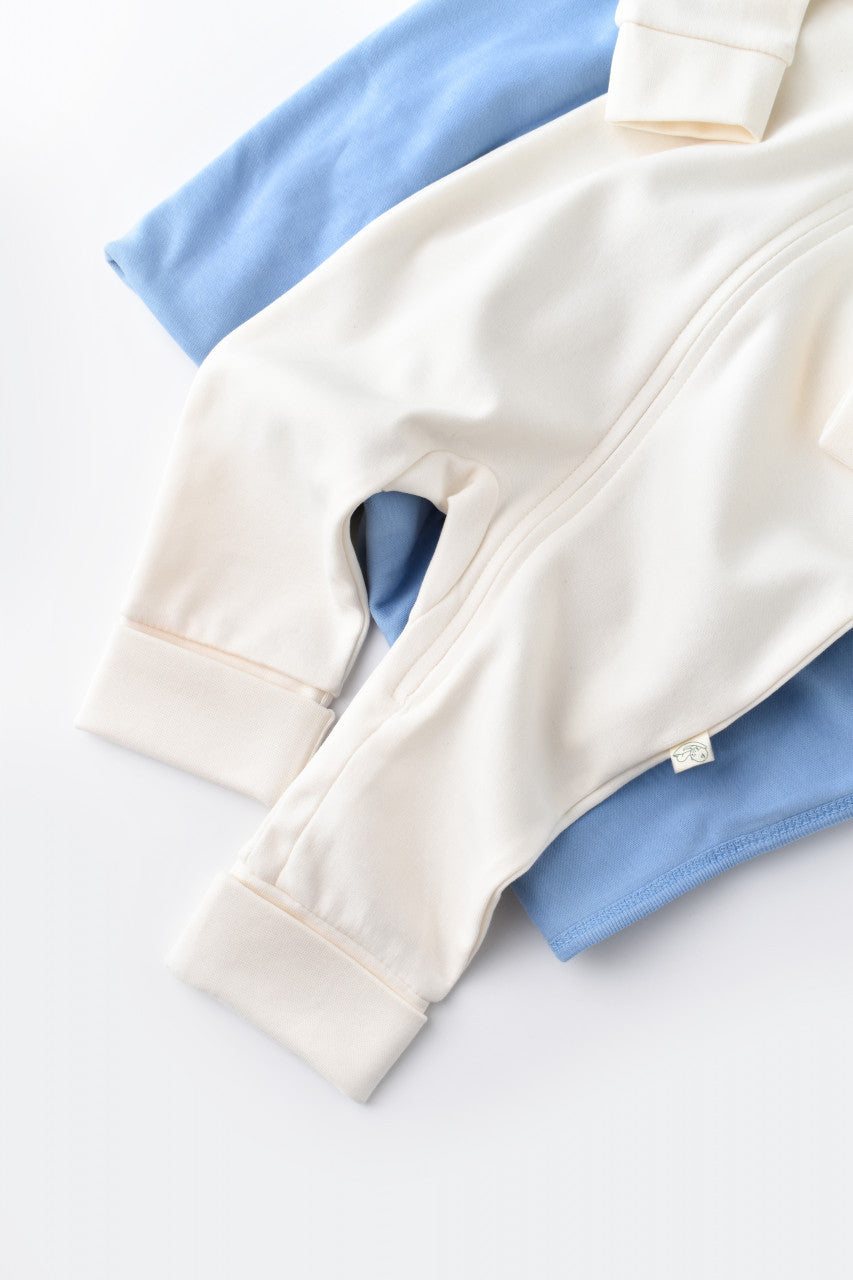 Salopeta cu fermoar cu maneca lunga si panataloni lungi - 100%bumbac organic - Ecru, Baby Cosy