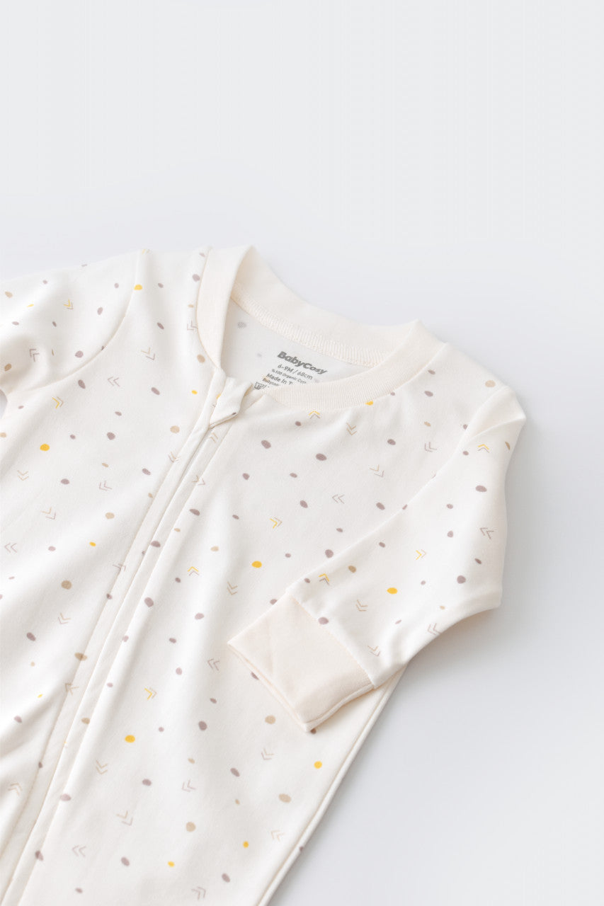 Salopeta cu fermoar cu maneca lunga si panataloni lungi - 100%bumbac organic - Ecru cu buline, Baby Cosy