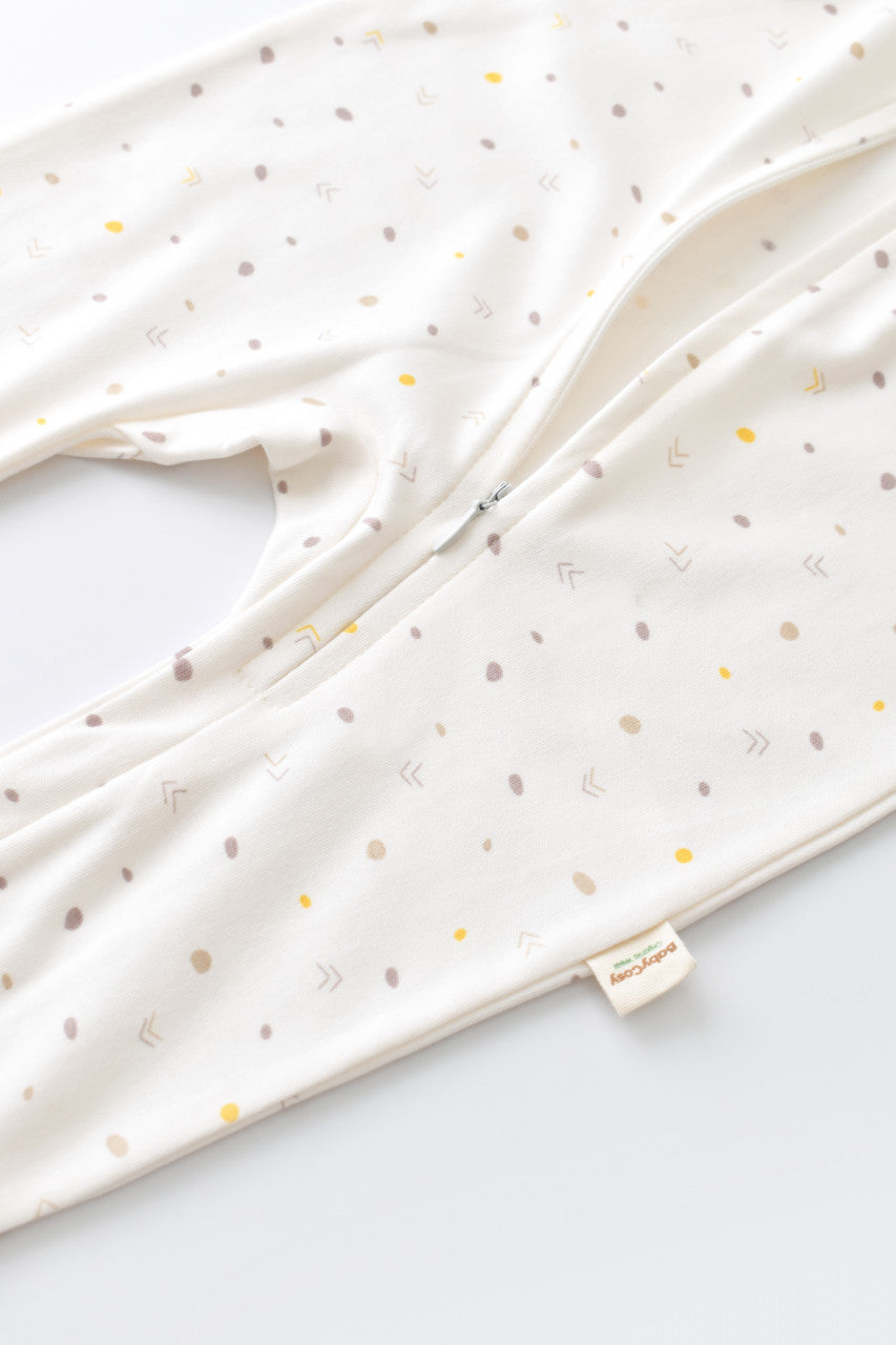 Salopeta cu fermoar cu maneca lunga si panataloni lungi - 100%bumbac organic - Ecru cu buline, Baby Cosy