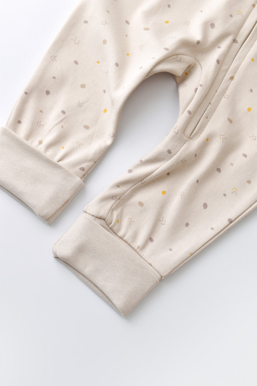 Salopeta cu fermoar cu maneca lunga si panataloni lungi - 100%bumbac organic - Crem cu buline, Baby Cosy