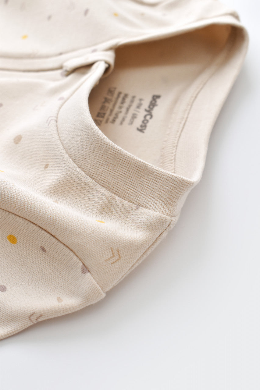 Salopeta cu fermoar cu maneca lunga si panataloni lungi - 100%bumbac organic - Crem cu buline, Baby Cosy