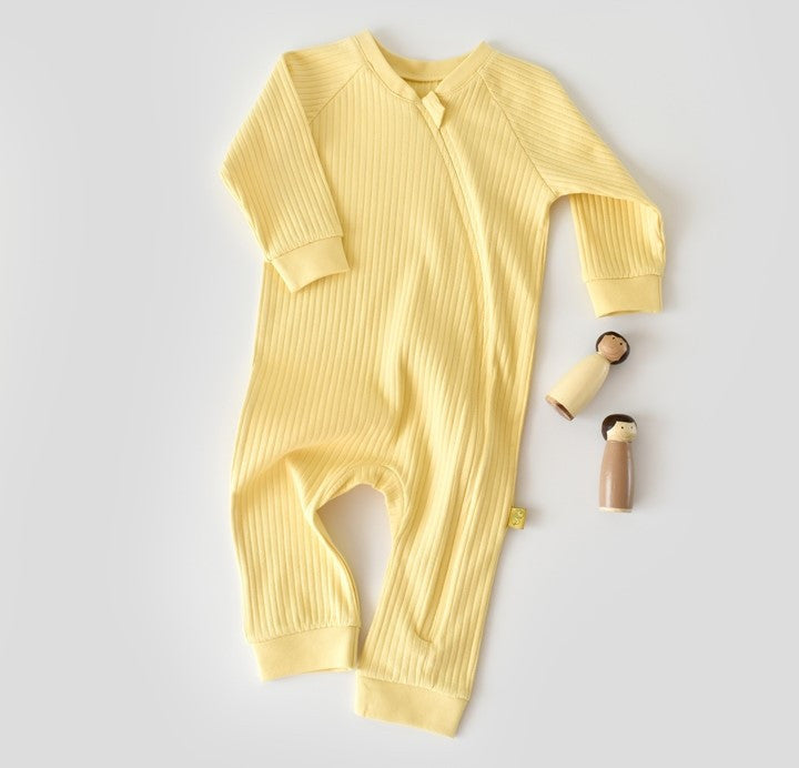 Salopeta cu fermoar cu maneca lunga si panataloni lungi din 95%bumbac organic si 5% elastan - Galben, Baby Cosy