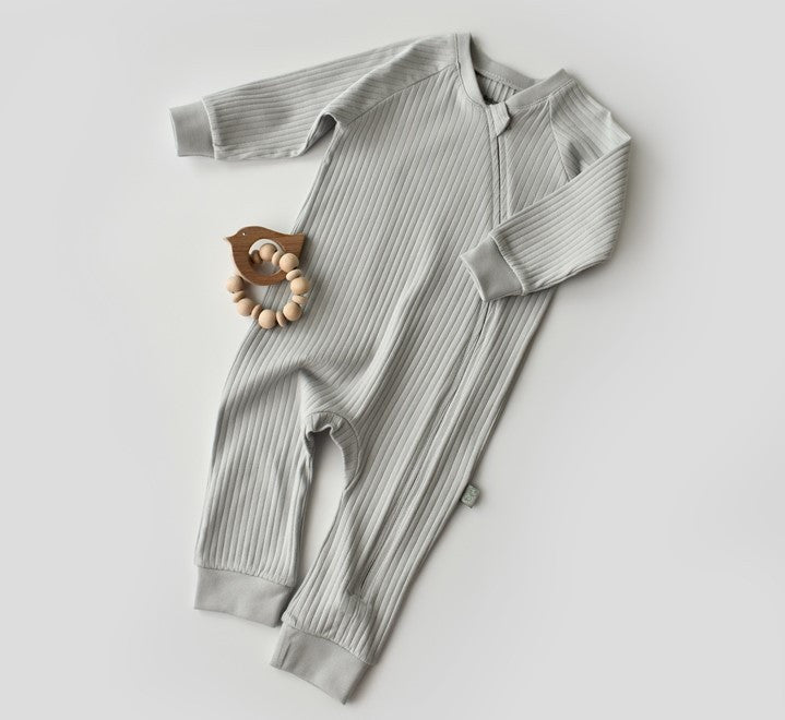 Salopeta cu fermoar cu maneca lunga si panataloni lungi din 95%bumbac organic si 5% elastan - Gri, Baby Cosy