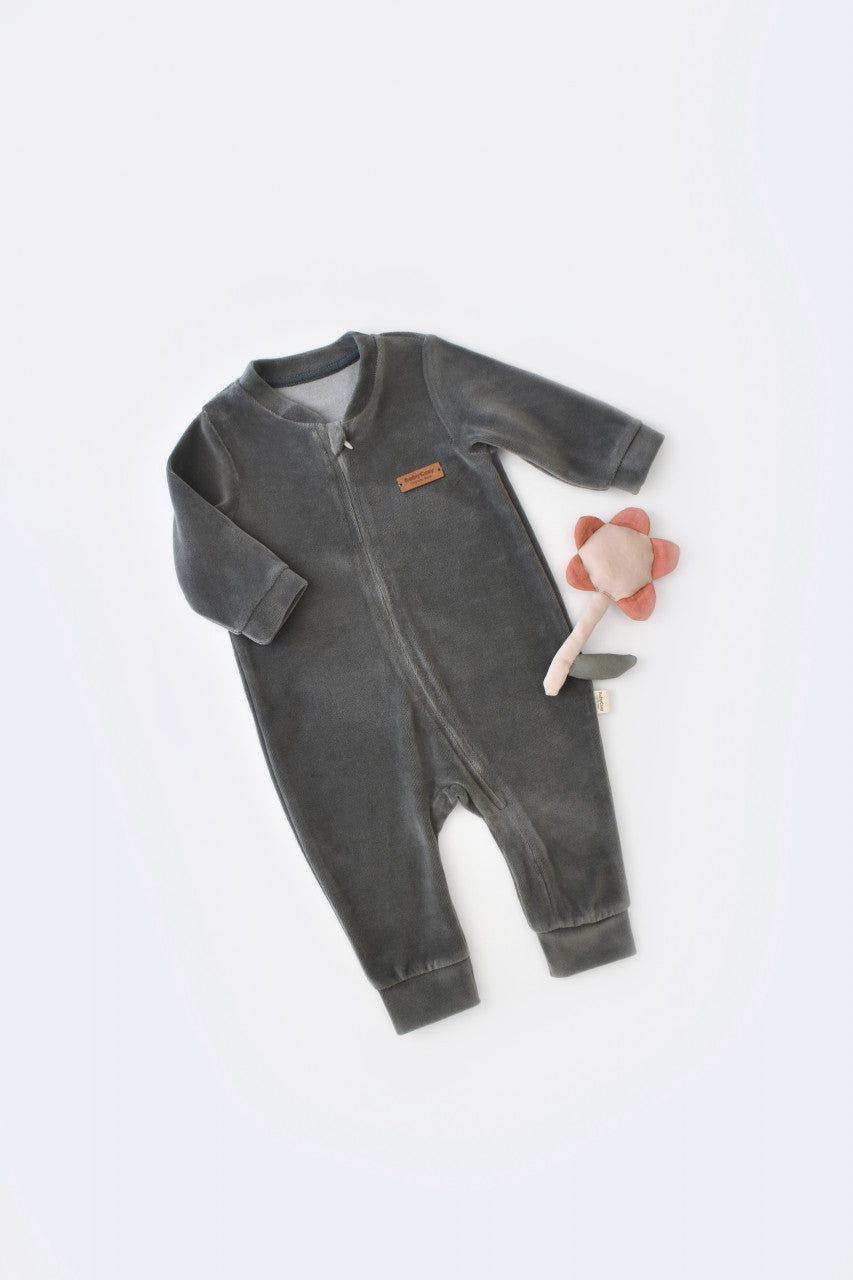 Salopeta cu maneca lunga si fermoar din 80%bumbac organic si 20% poliester - Antracit, Baby Cosy