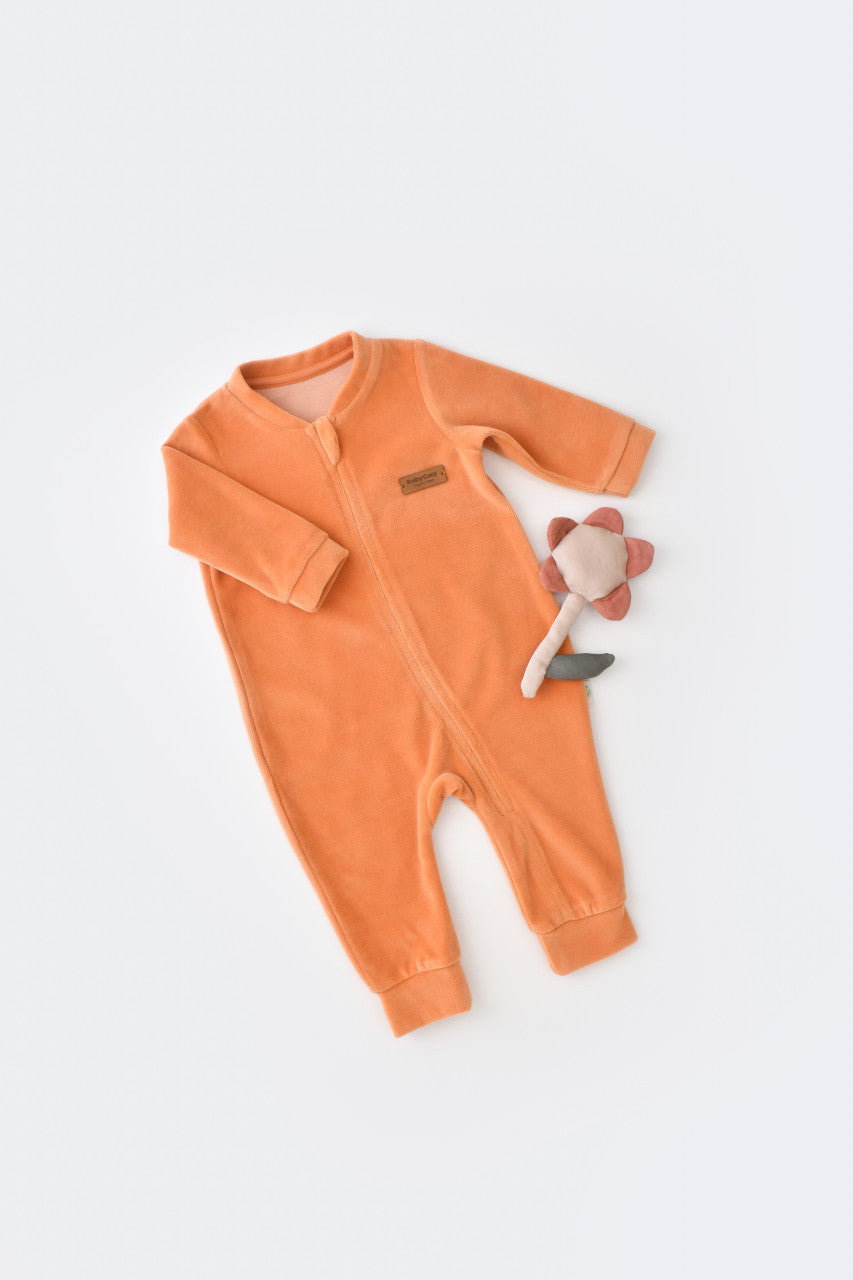Salopeta cu maneca lunga si fermoar din 80%bumbac organic si 20% poliester - Portocaliu, Baby Cosy