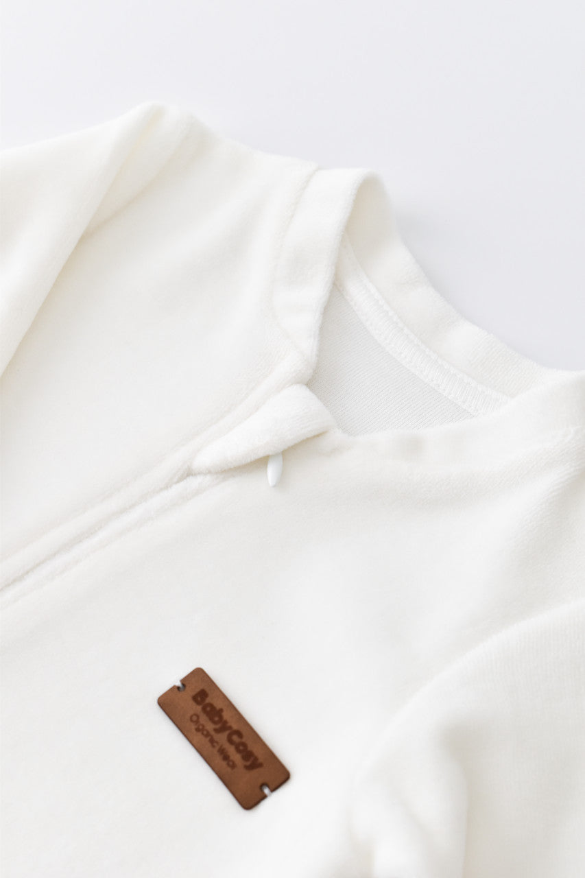 Salopeta cu maneca lunga si fermoar din 80%bumbac organic si 20% poliester - Ecru, Baby Cosy
