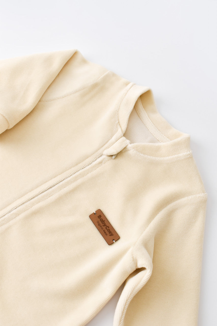 Salopeta cu maneca lunga si fermoar din 80%bumbac organic si 20% poliester -Crem, Baby Cosy