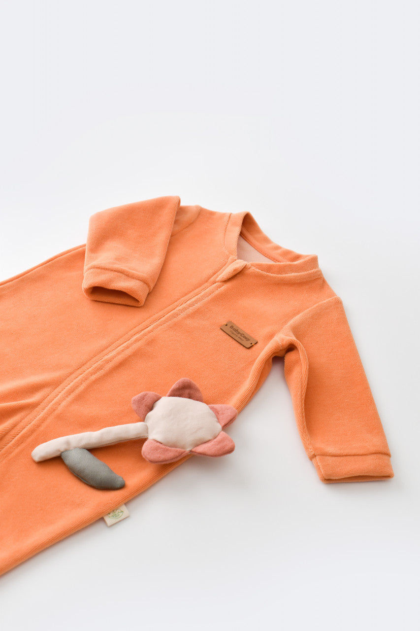 Salopeta cu maneca lunga si fermoar din 80%bumbac organic si 20% poliester - Portocaliu, Baby Cosy