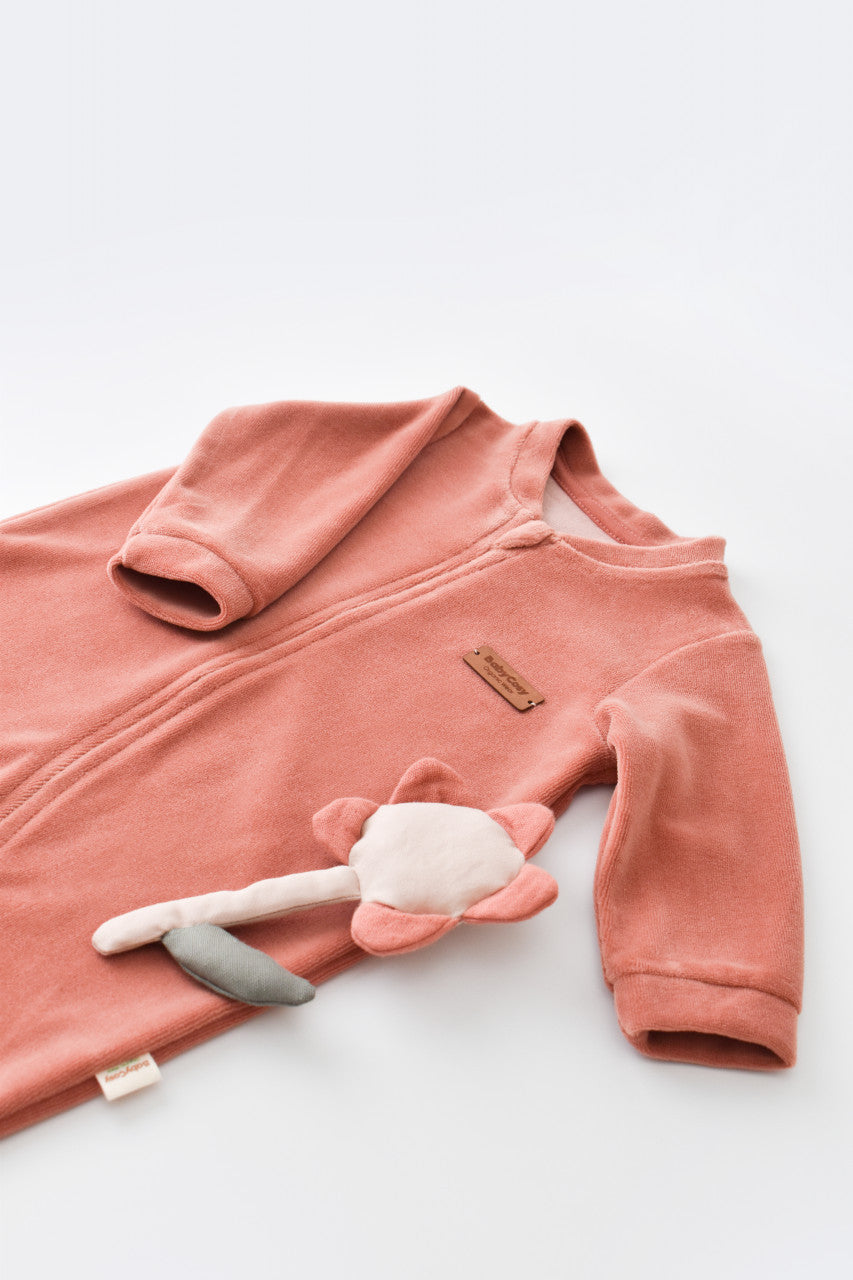 Salopeta cu maneca lunga si fermoar din 80%bumbac organic si 20% poliester - Caramiziu, Baby Cosy