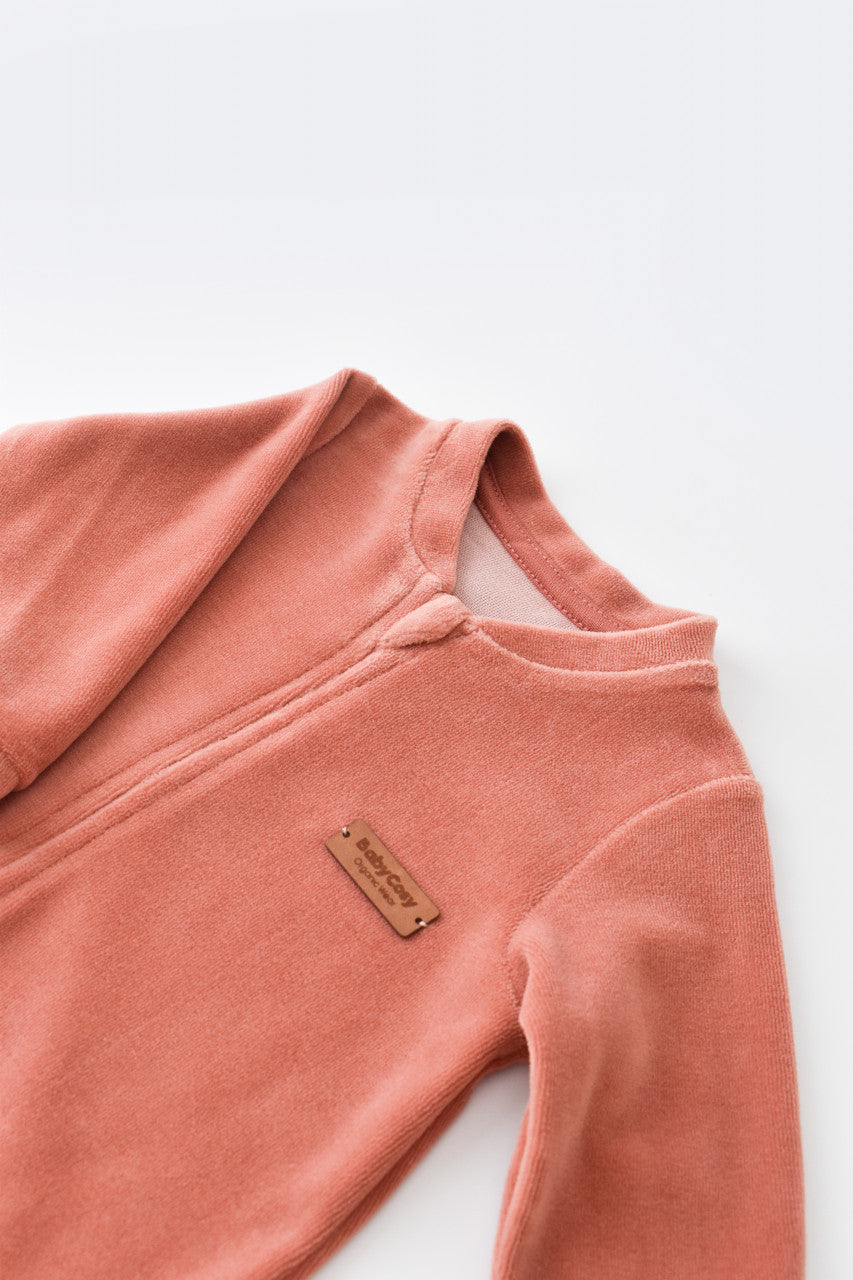 Salopeta cu maneca lunga si fermoar din 80%bumbac organic si 20% poliester - Caramiziu, Baby Cosy