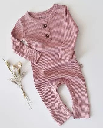 Salopeta cu maneca lunga si panataloni lungi din bumbac organic si modal - Roz