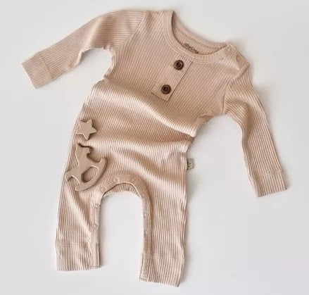 Salopeta cu maneca lunga si panataloni lungi din bumbac organic si modal - Blush
