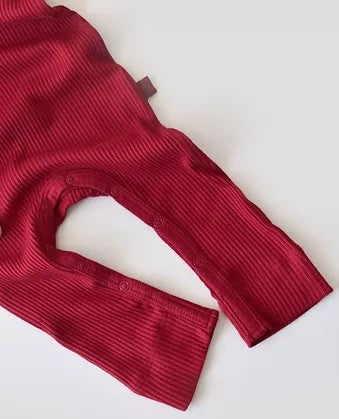Salopeta cu maneca lunga si panataloni lungi din bumbac organic si modal - Rosu