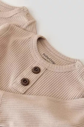 Salopeta cu maneca lunga si panataloni lungi din bumbac organic si modal - Blush
