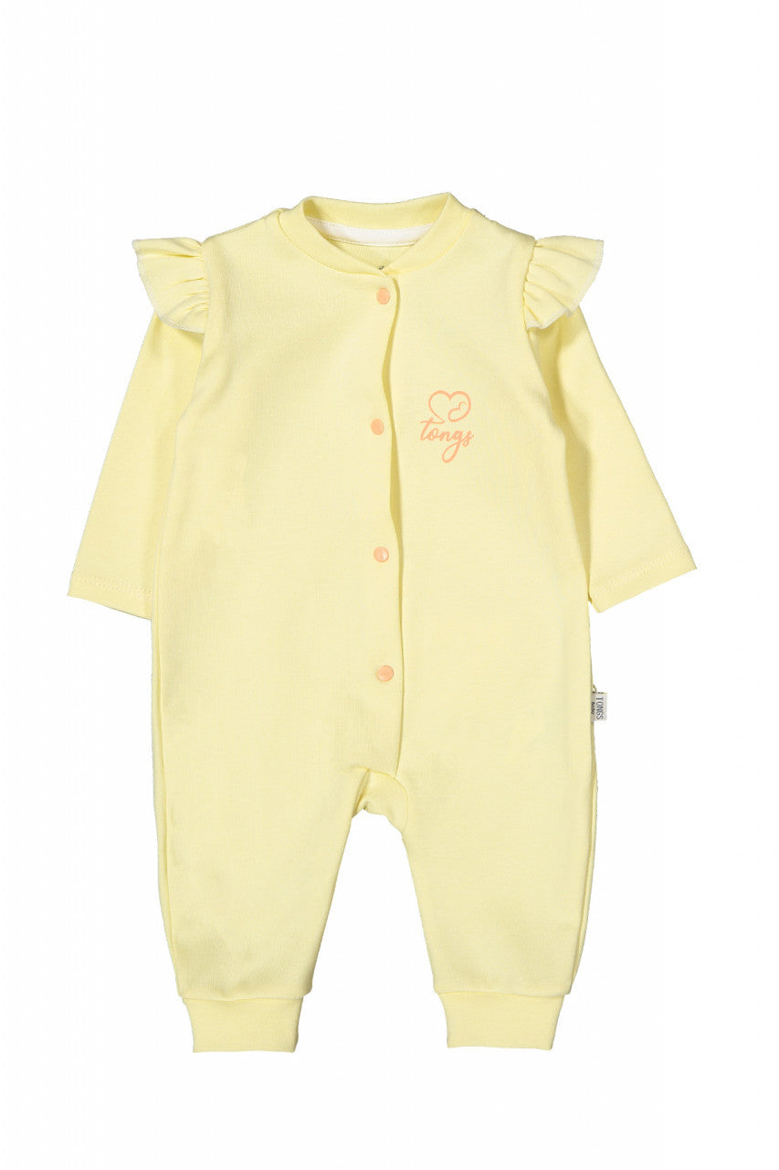 Salopeta cu maneca lunga si volanas nou nascut GALBEN, Tongs baby