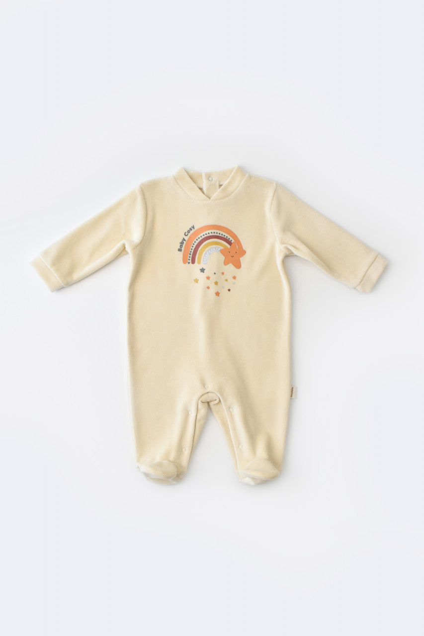Salopeta Curcubeu cu maneca lunga si botosei din 80%bumbac organic si 20% poliester - Crem, Baby Cosy