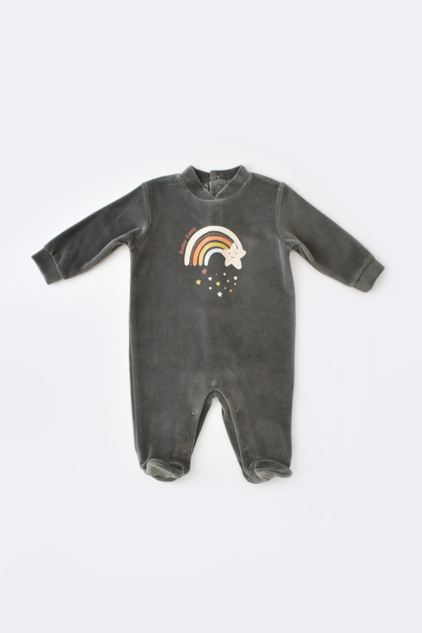Salopeta Curcubeu cu maneca lunga si botosei din 80%bumbac organic si 20% poliester - Antracit, Baby Cosy