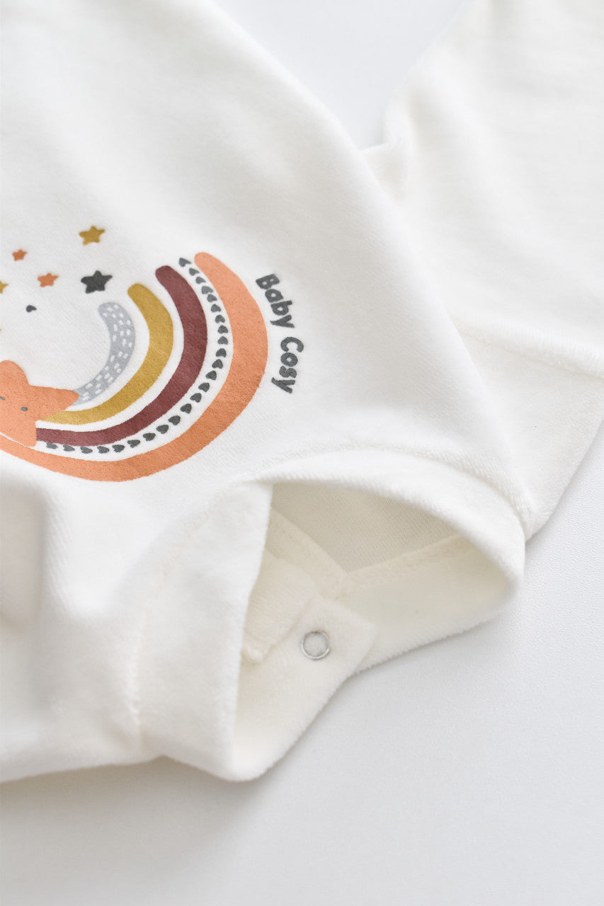 Salopeta Curcubeu cu maneca lunga si botosei din 80%bumbac organic si 20% poliester - Ecru, Baby Cosy