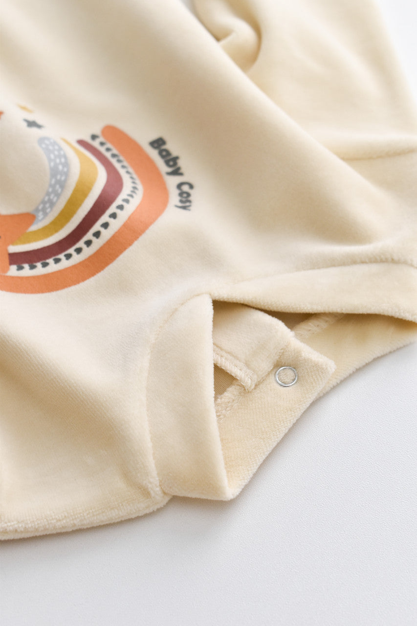 Salopeta Curcubeu cu maneca lunga si botosei din 80%bumbac organic si 20% poliester - Crem, Baby Cosy