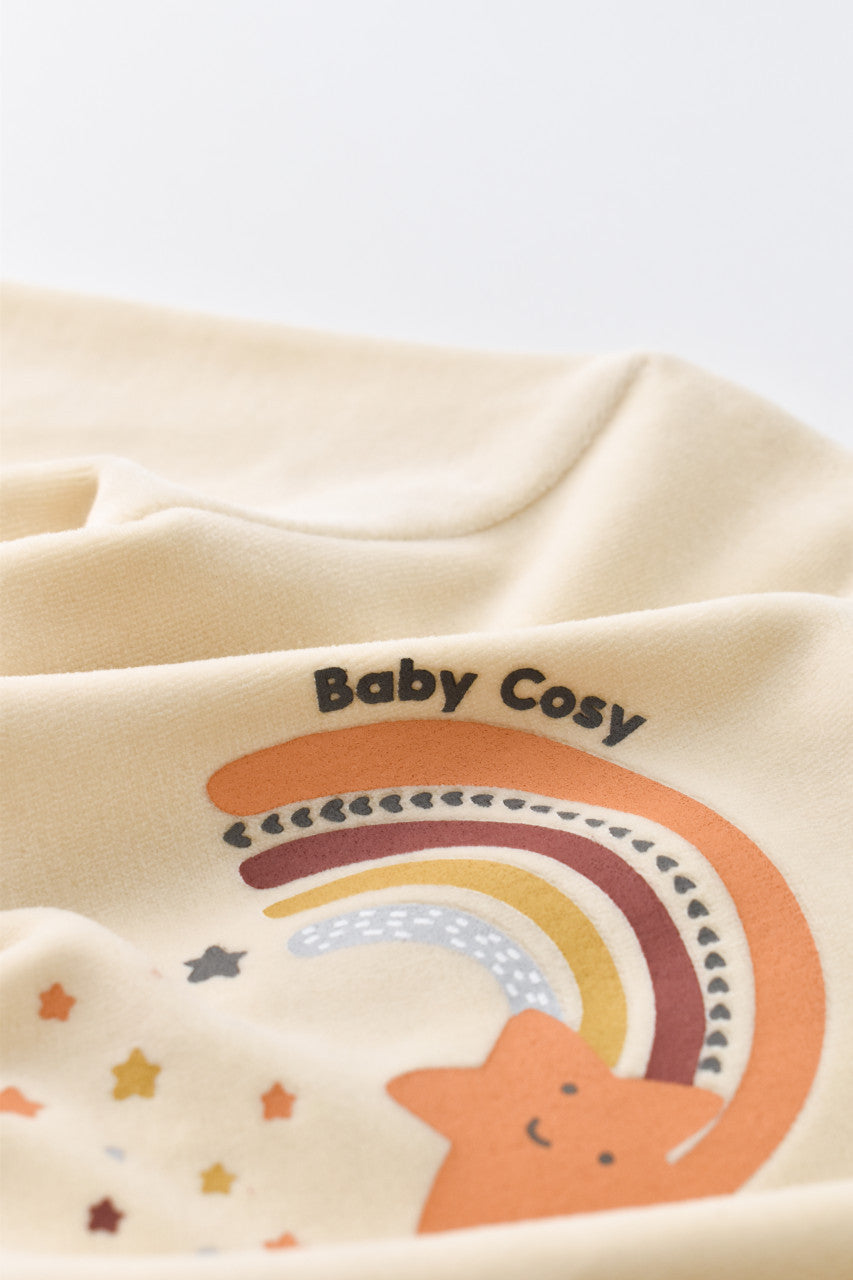Salopeta Curcubeu cu maneca lunga si botosei din 80%bumbac organic si 20% poliester - Crem, Baby Cosy