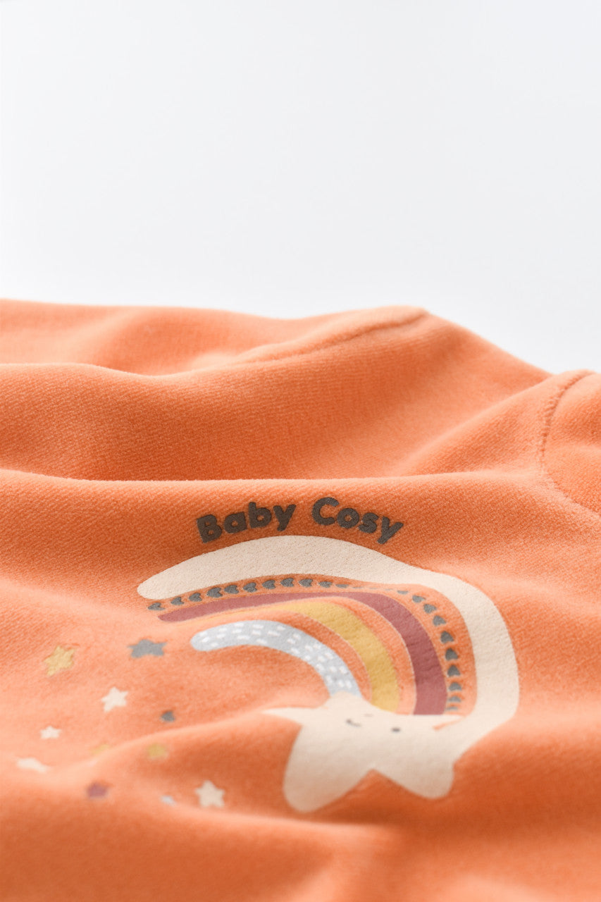 Salopeta Curcubeu cu maneca lunga si botosei din 80%bumbac organic si 20% poliester - Portocaliu, Baby Cosy