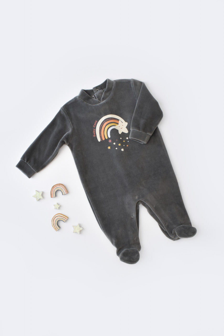 Salopeta Curcubeu cu maneca lunga si botosei din 80%bumbac organic si 20% poliester - Antracit, Baby Cosy