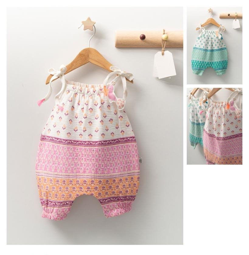 Salopeta de vara din muselina pentru bebelusi Peacock, Tongs baby
