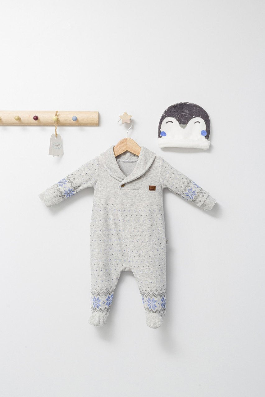 Salopeta pentru bebelusi cu botosei si caciulita Penguins, Tongs baby