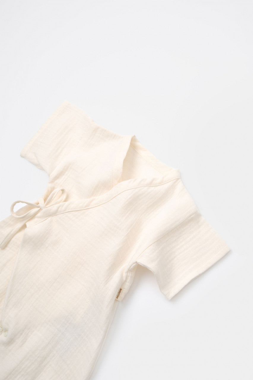Salopeta petrecuta din muselina, BabyCosy, 100% bumbac organic, Ecru
