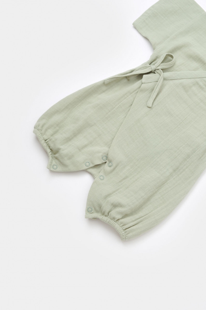 Salopeta petrecuta din muselina, BabyCosy, 100% bumbac organic, Verde