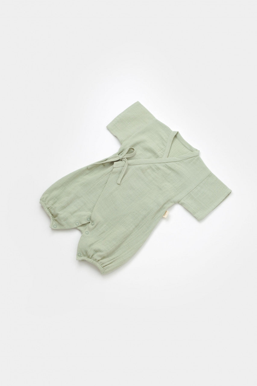 Salopeta petrecuta din muselina, BabyCosy, 100% bumbac organic, Verde