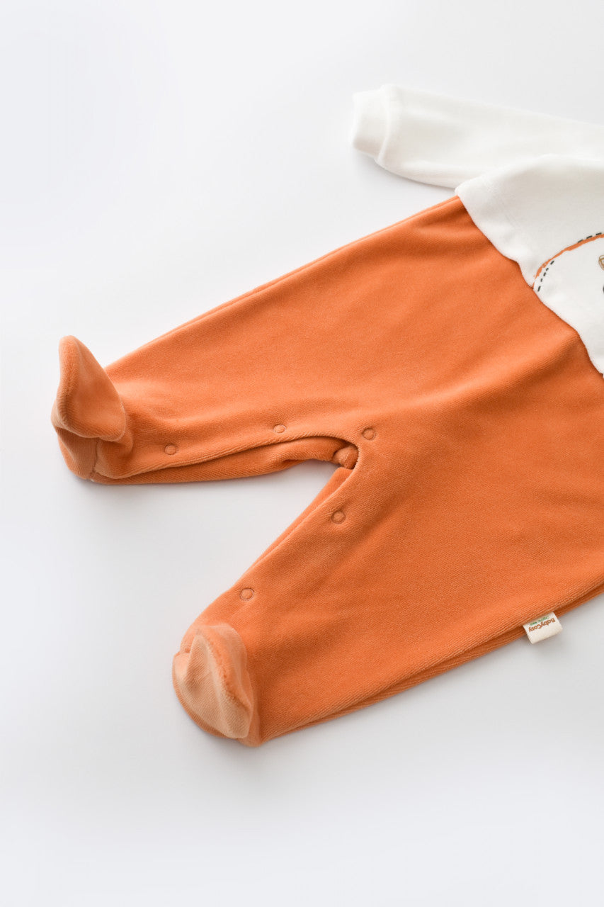 Salopeta Ursulet cu maneca lunga si botosei din 80%bumbac organic si 20% poliester - Portocaliu, Baby Cosy