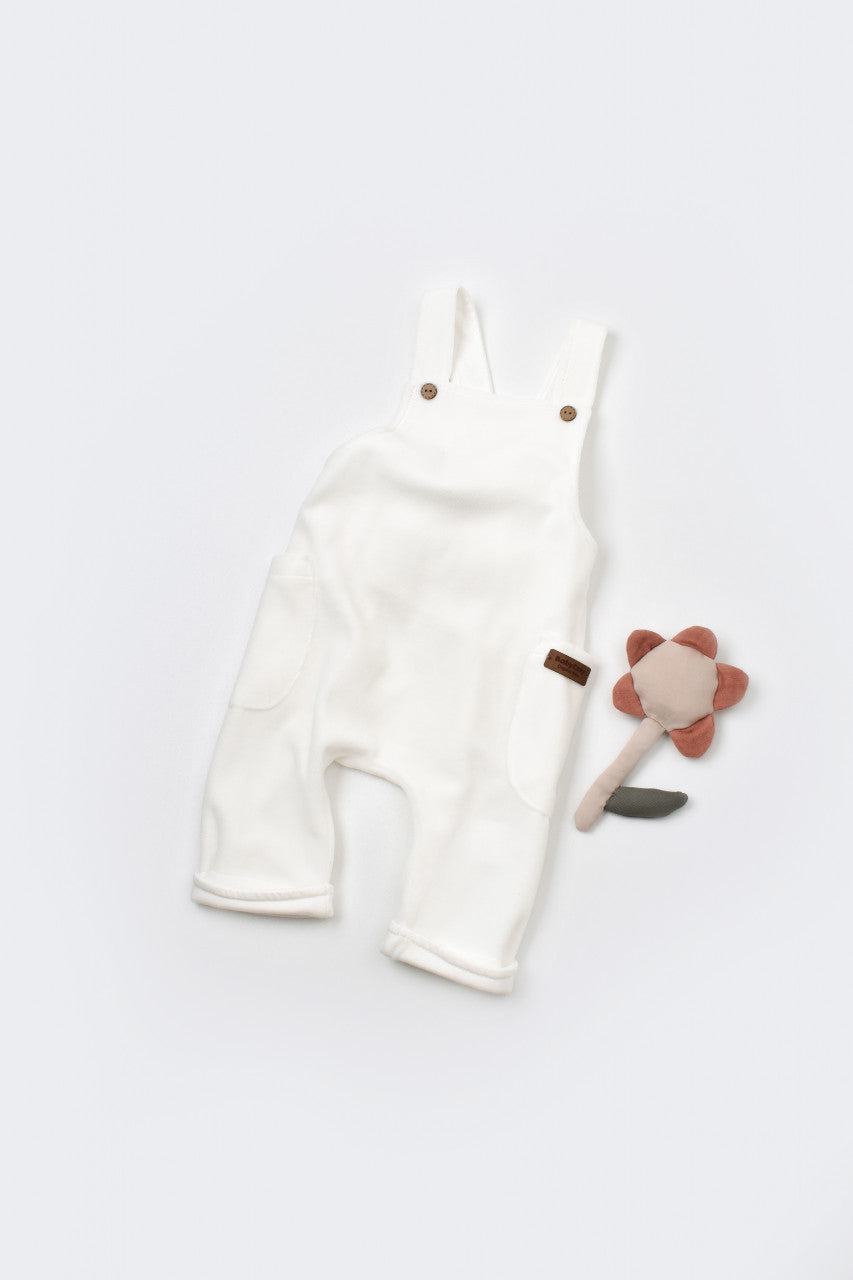 Salopeta Velvet cu bretele din 80%bumbac organic si 20% poliester - Ecru, Baby Cosy