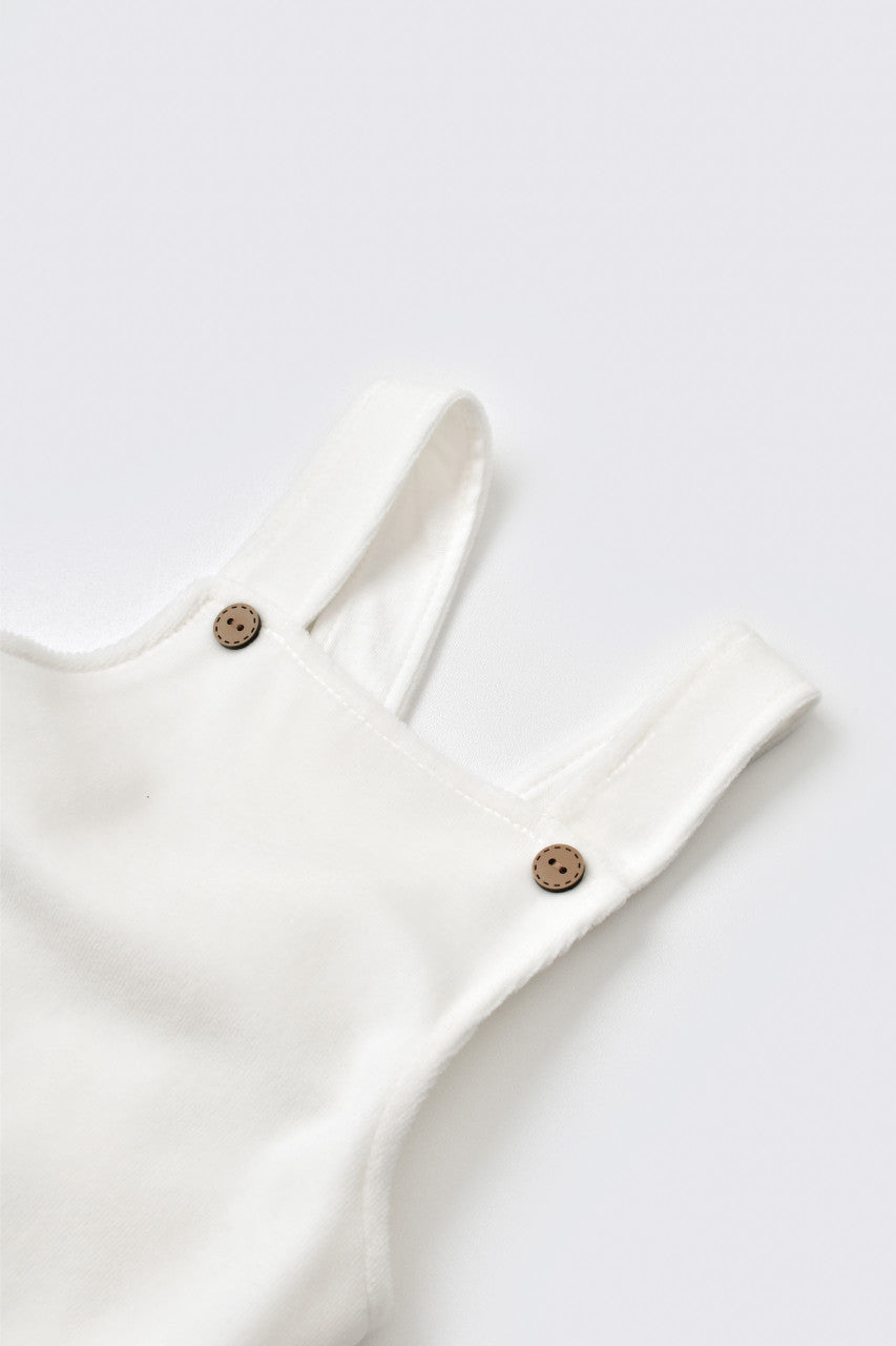 Salopeta Velvet cu bretele din 80%bumbac organic si 20% poliester - Ecru, Baby Cosy